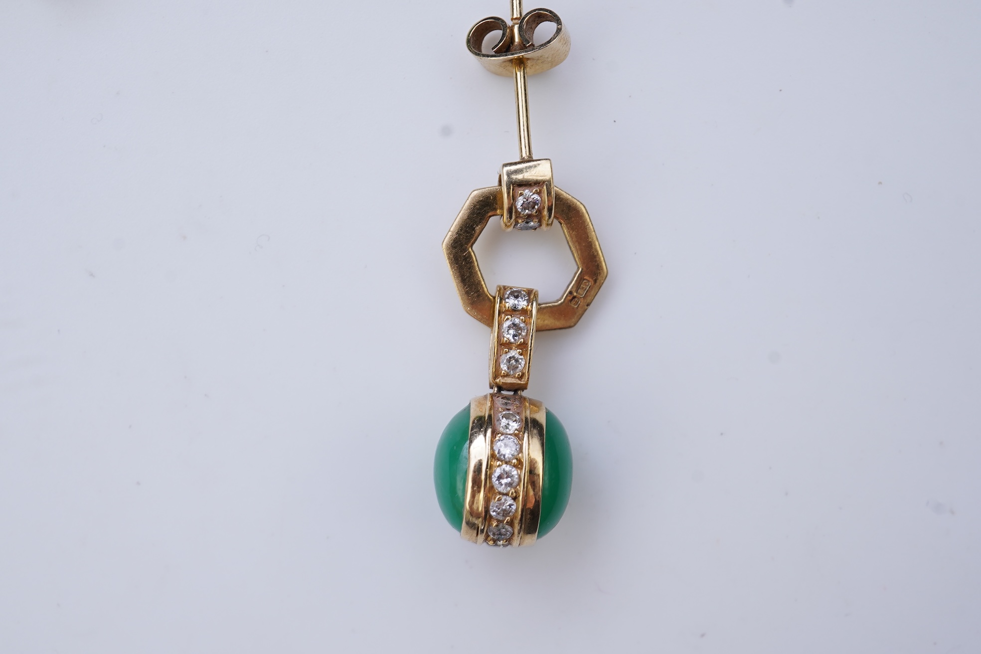 A pair of chalcedony and diamond earrings